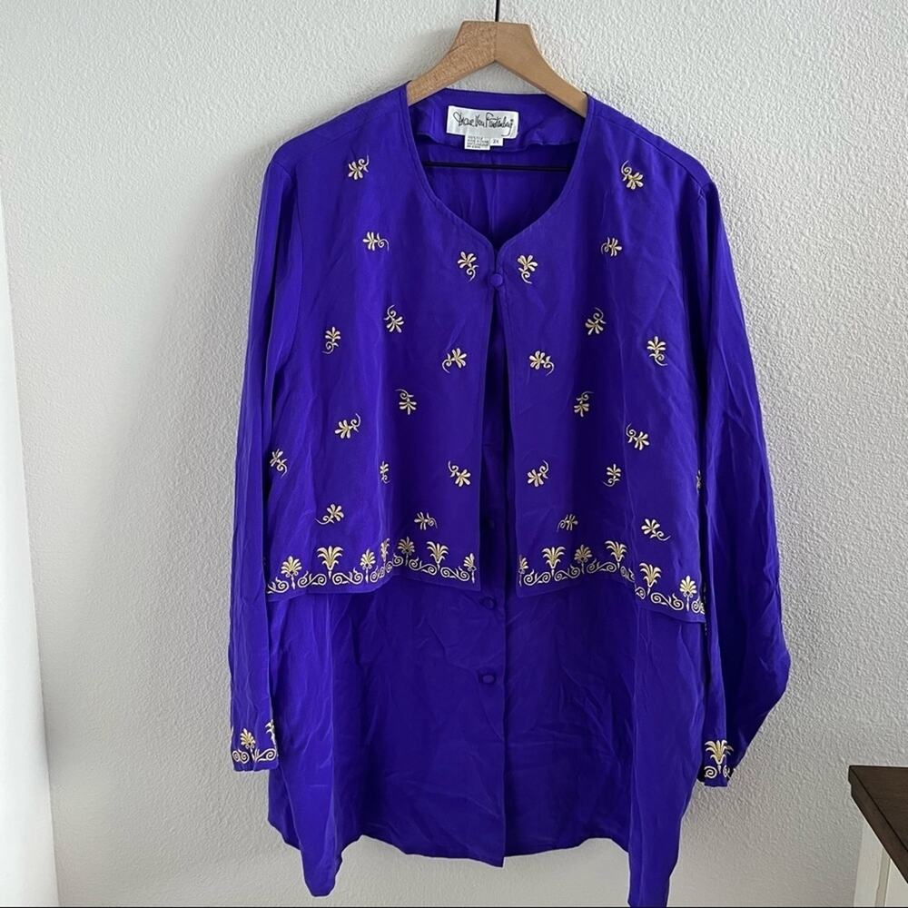 Vintage Diane Von Furstenberg 100% Silk  Purple with Gold Embroidery Tunic 2X